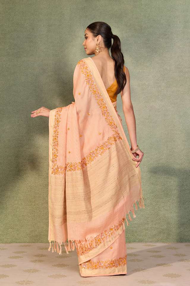 Light Orange Embroidered Silk Viscose Saree thumbnail image number null