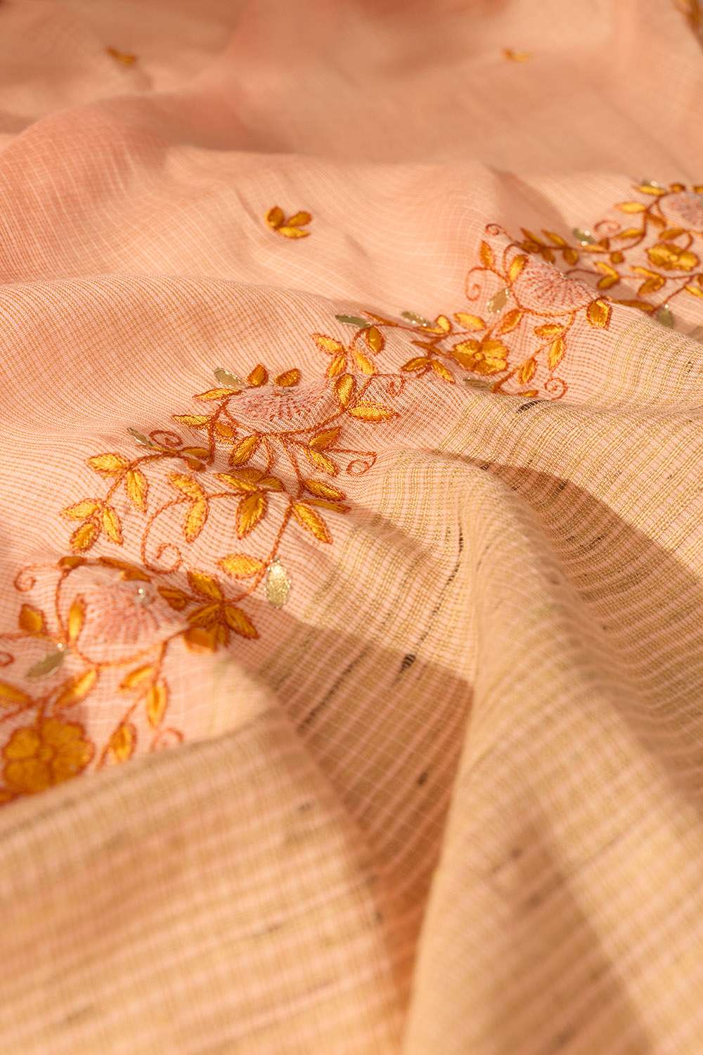 Light Orange Embroidered Silk Viscose Saree image number null