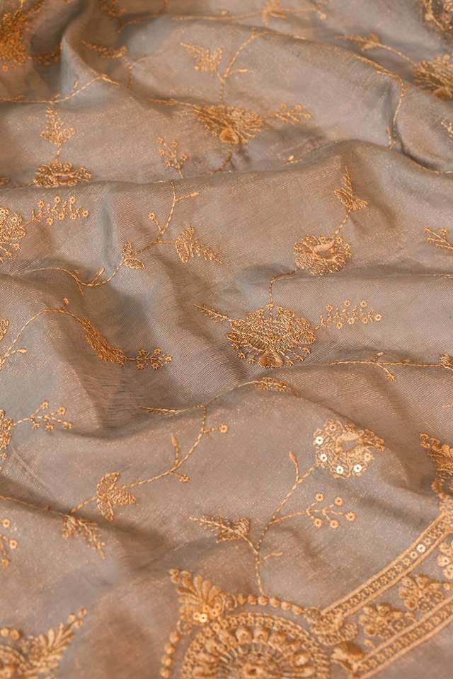Light Blue  Tissue Lyocell Linen Embroidered Saree thumbnail image number null