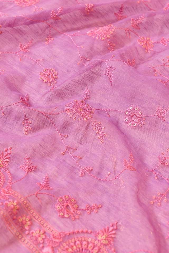 Light Violet  Tissue Lyocell Linen Embroidered Saree thumbnail image number null