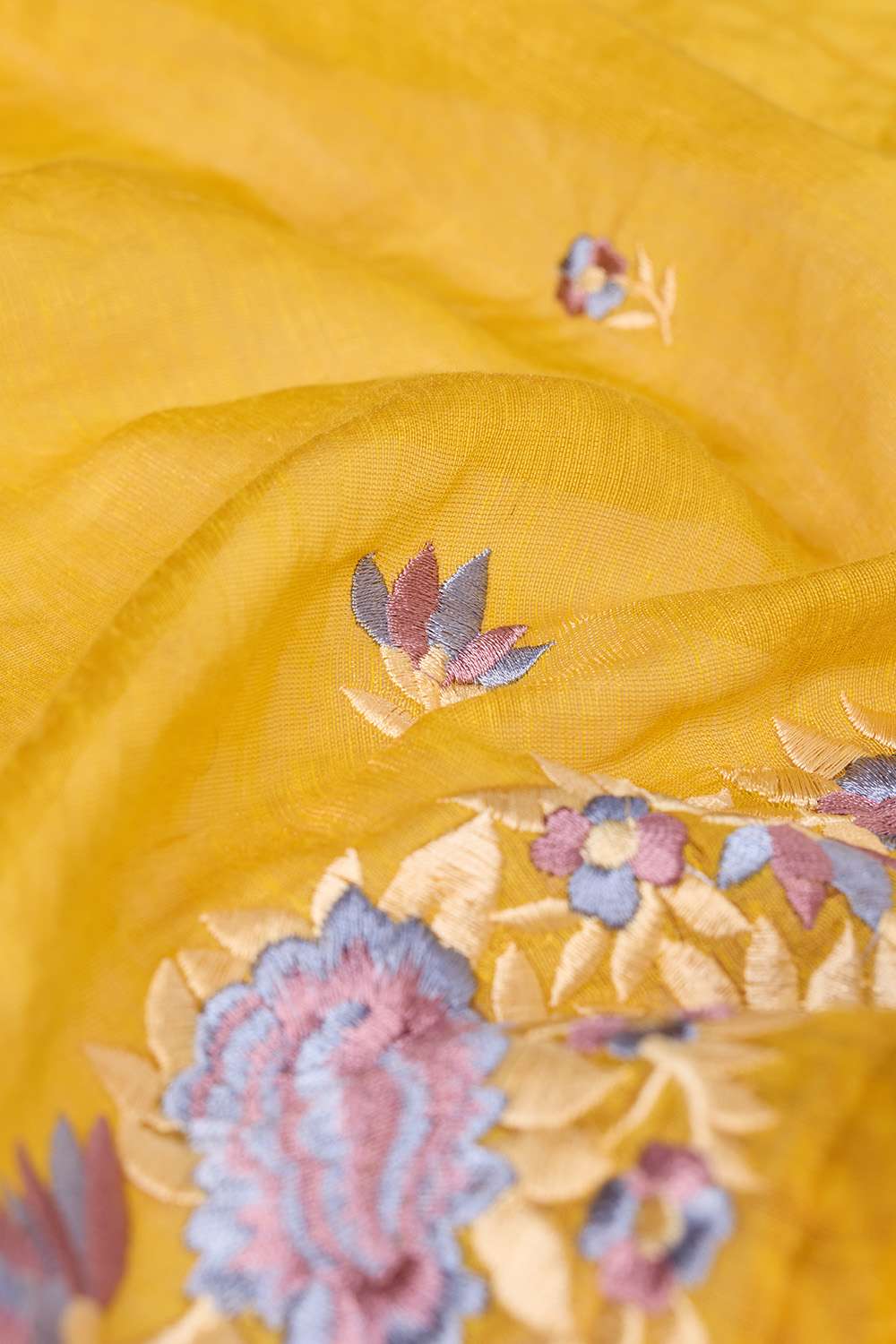 Yellow Tissue Lyocell Linen Embroidered Saree image number null