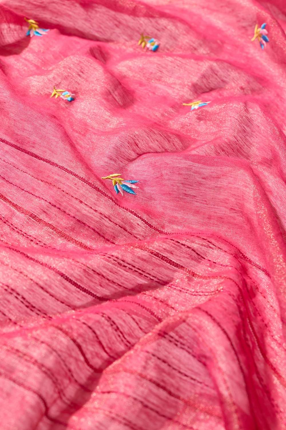 Dark Pink  Tissue Lyocell Linen Embroidered Saree image number null