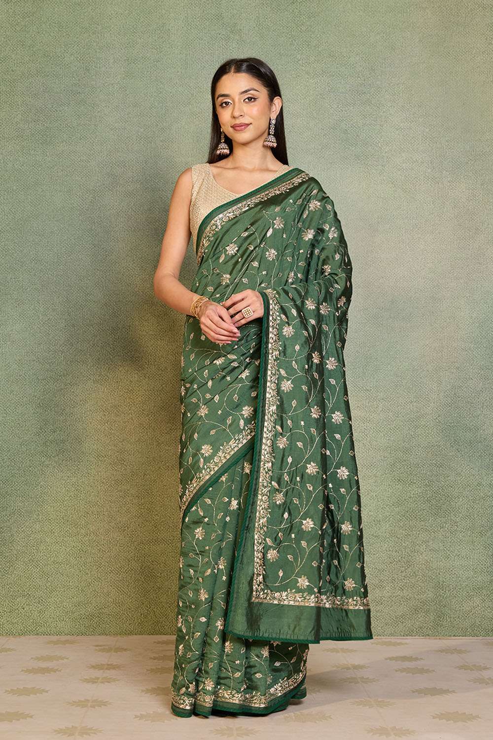 Dark Green Embroidered Silk Viscose Saree image number null