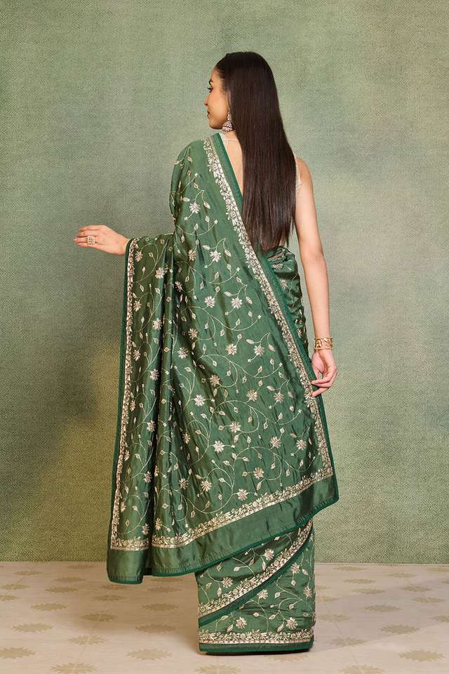 Dark Green Embroidered Silk Viscose Saree thumbnail image number null