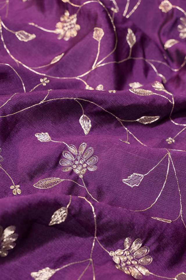 Dark Violet Embroidered Silk Viscose Saree thumbnail image number null