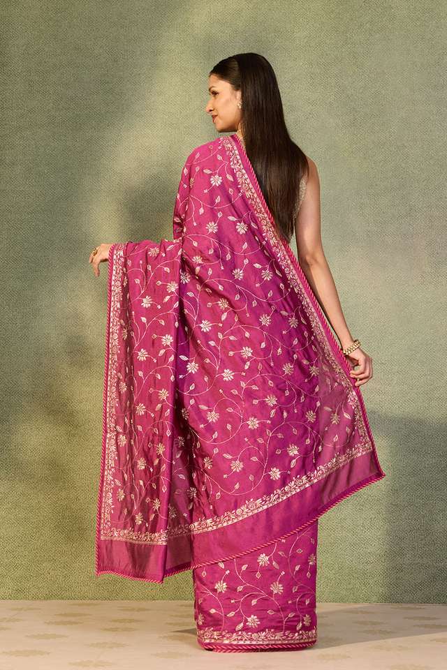 Purple Embroidered Silk Viscose Saree thumbnail image number null