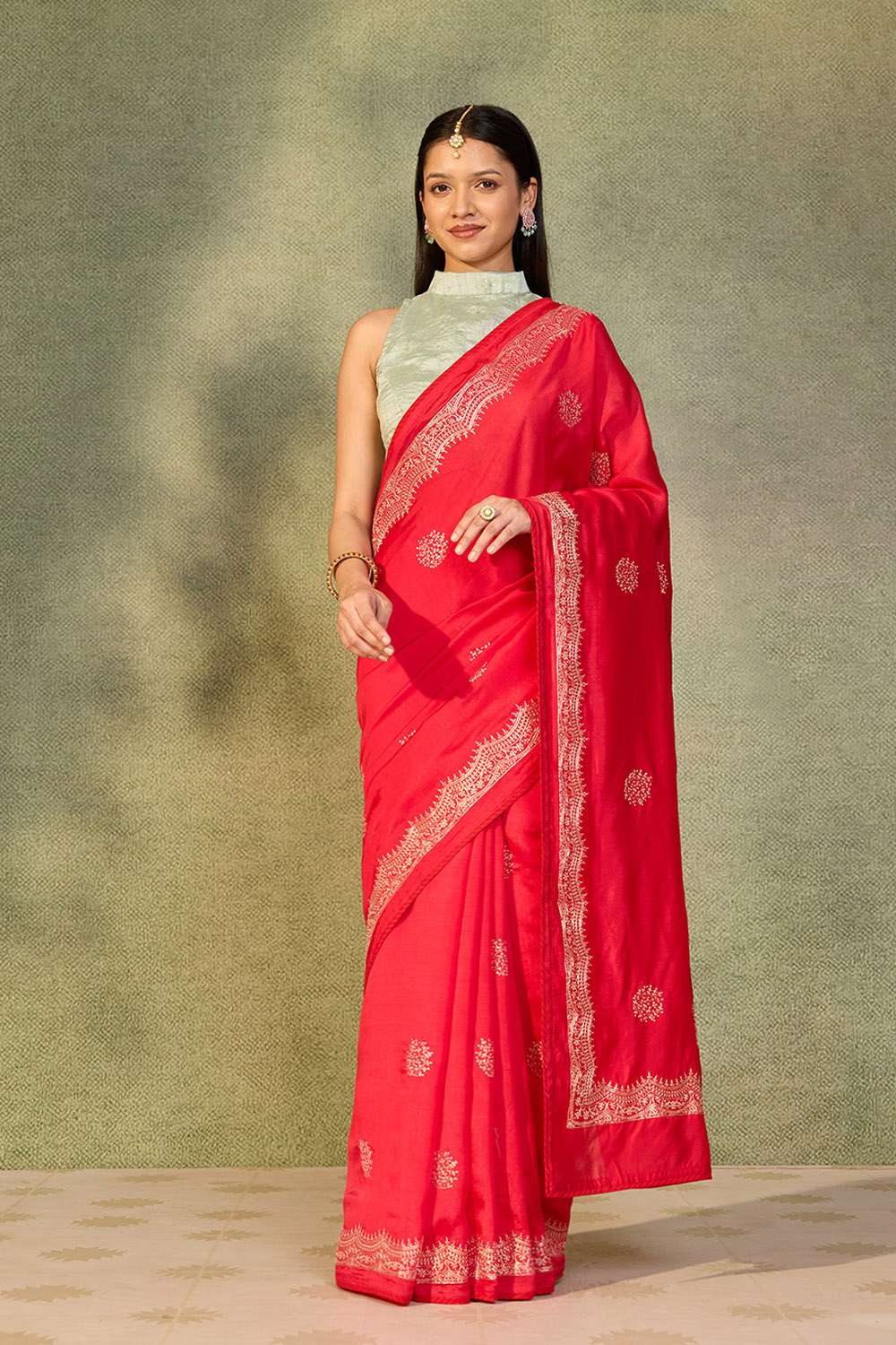 Red Embroidered Silk Viscose Saree image number null