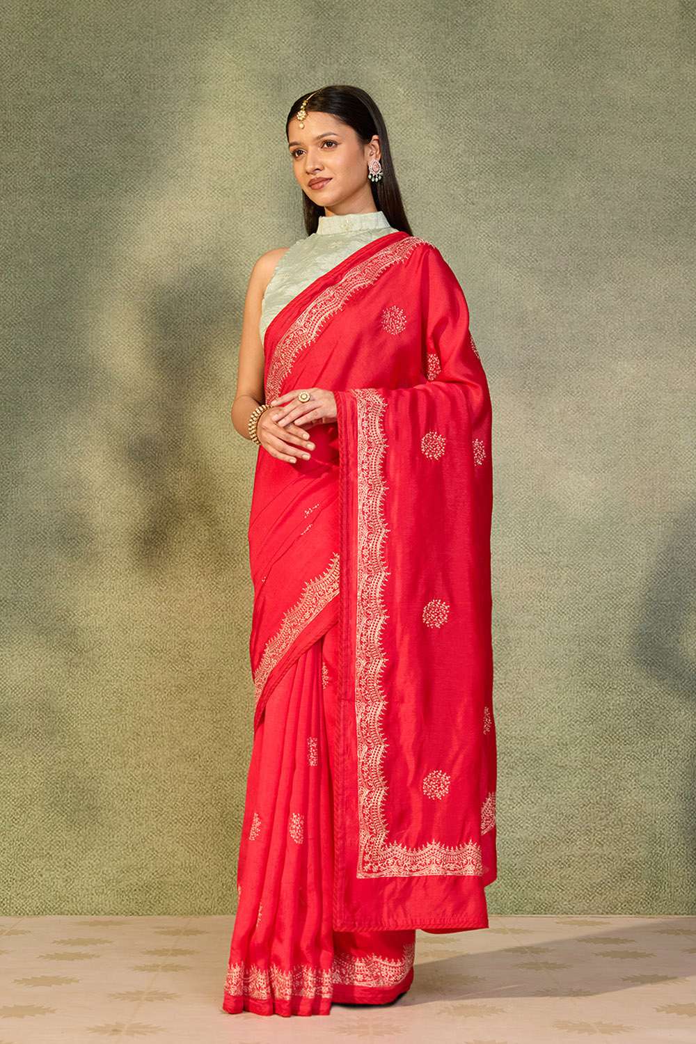 Red Embroidered Silk Viscose Saree image number null