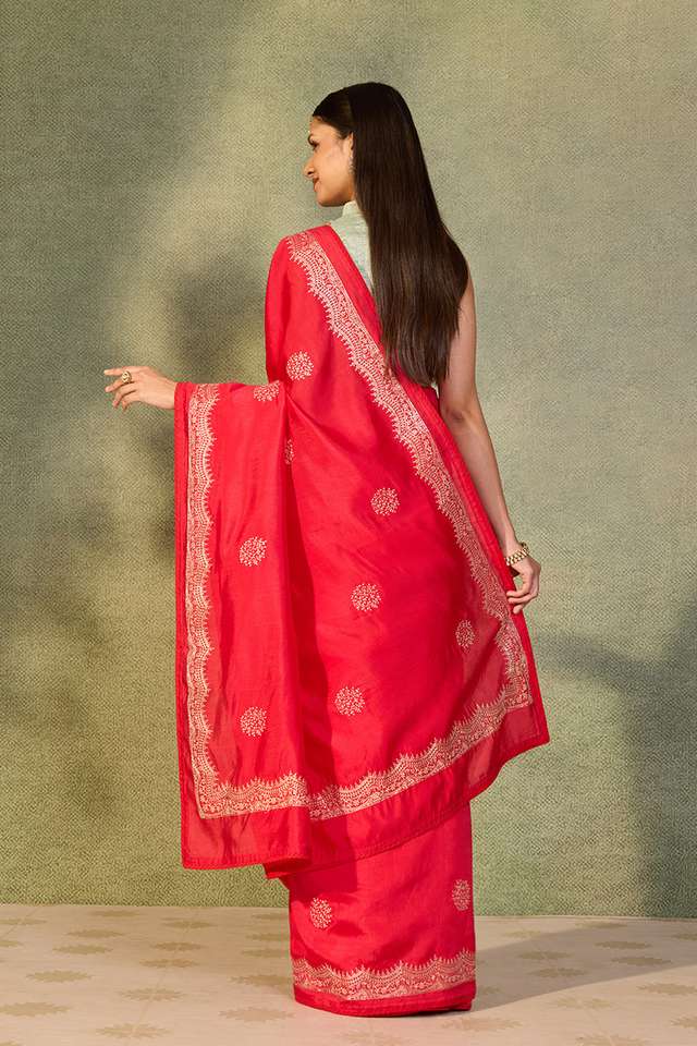 Red Embroidered Silk Viscose Saree thumbnail image number null