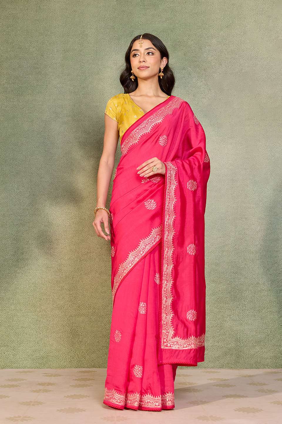 Pink Embroidered Silk Viscose Saree