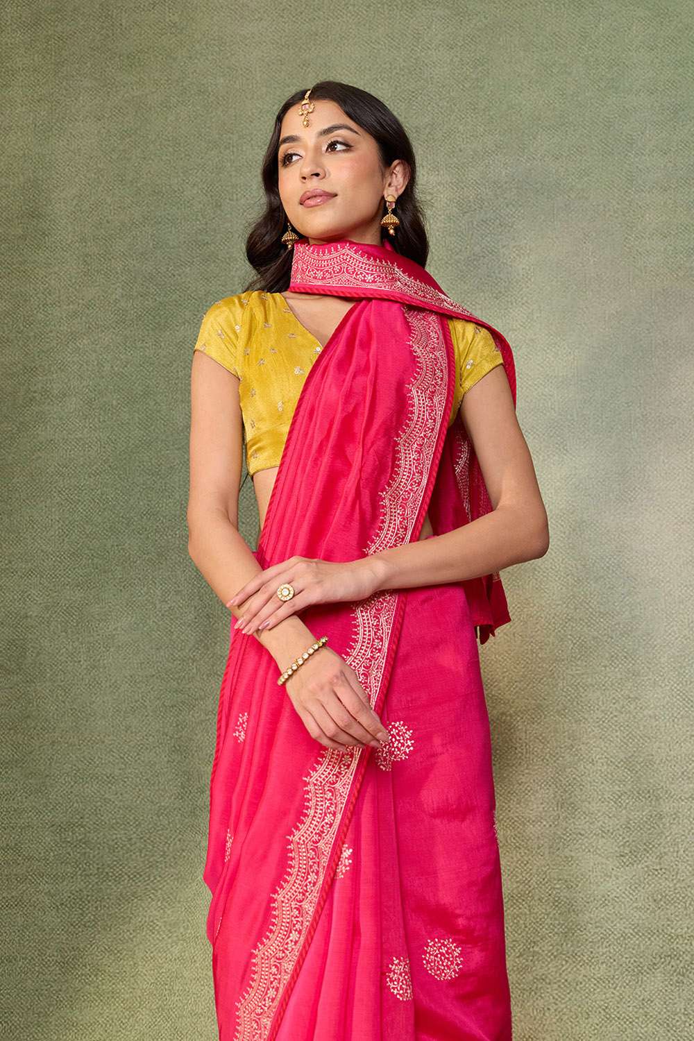 Pink Embroidered Silk Viscose Saree image number null
