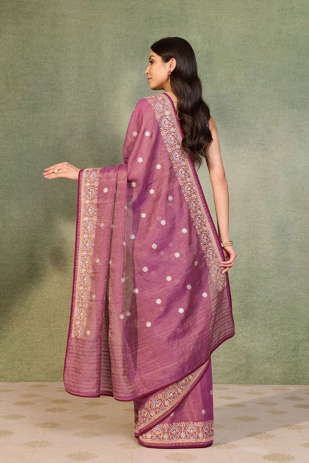Purple Tissue Lyocell Linen Embroidered Saree image number null