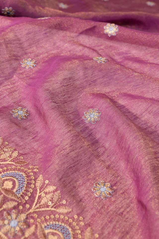 Purple Tissue Lyocell Linen Embroidered Saree thumbnail image number null