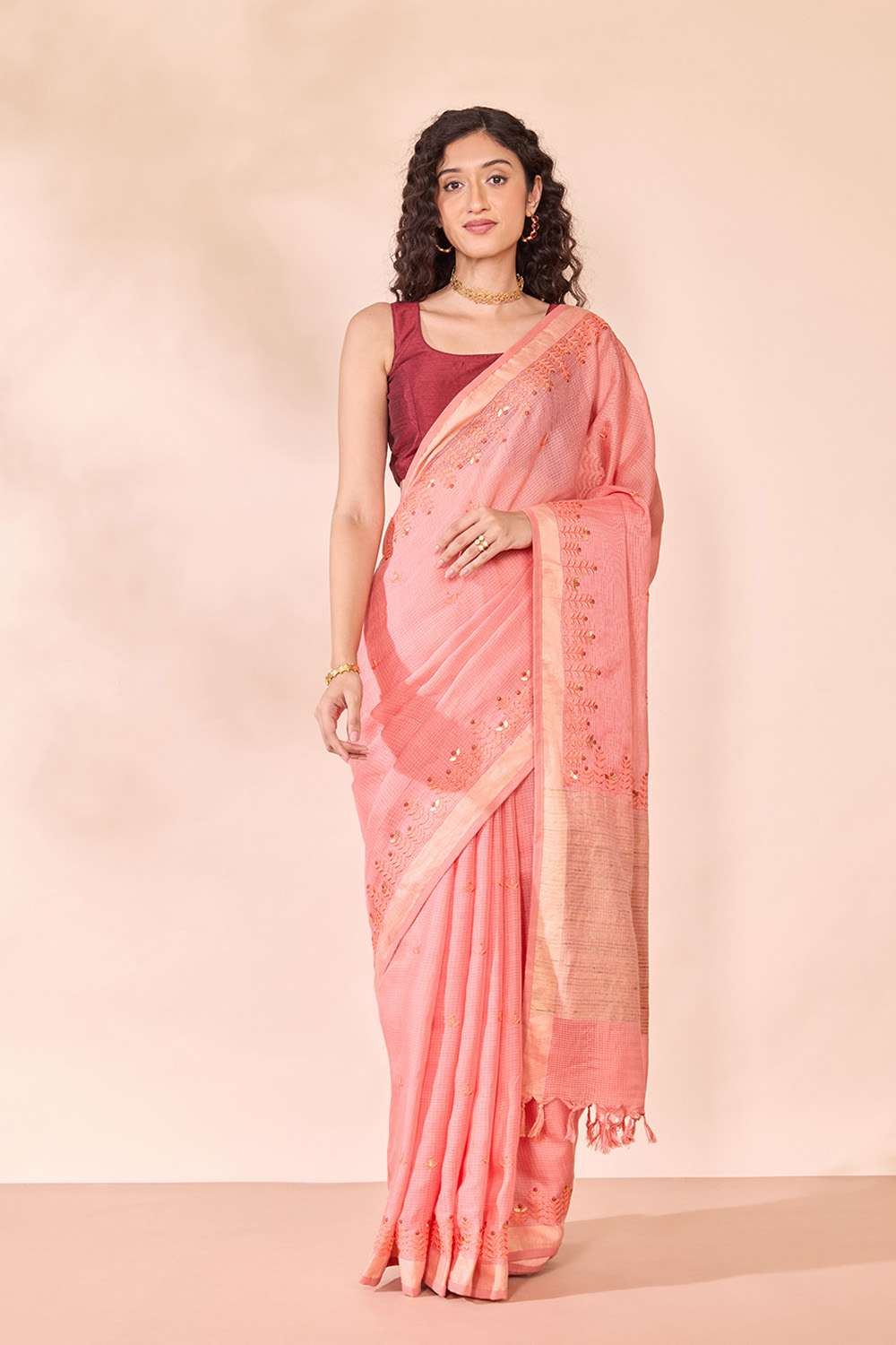 Light Orange Silk Viscose Embroidered Saree image number null