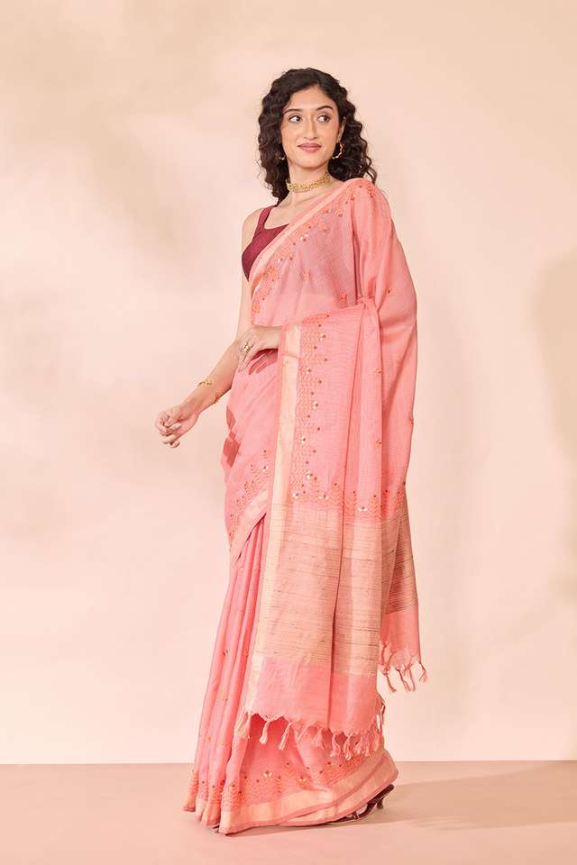 Light Orange Silk Viscose Embroidered Saree thumbnail image number null