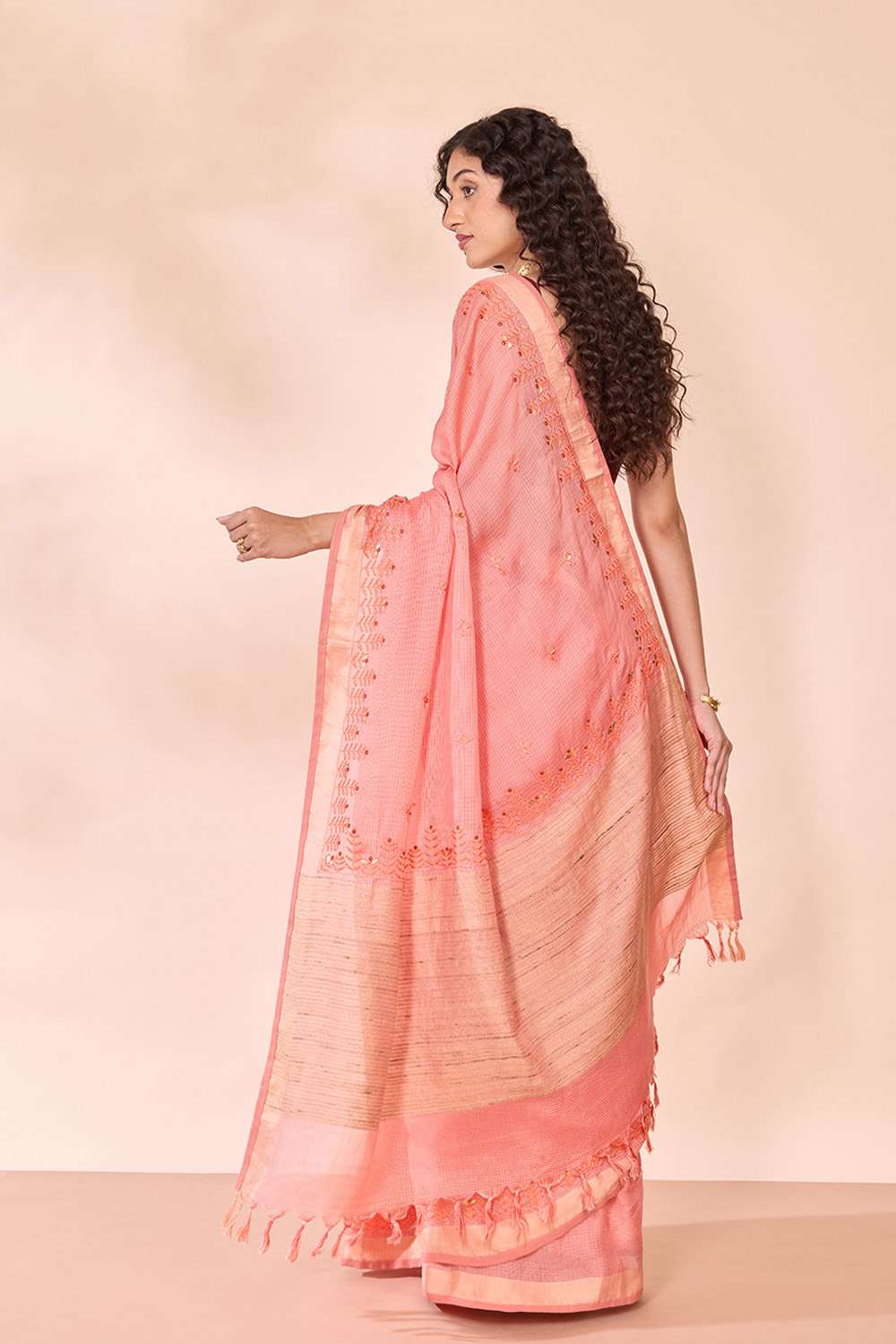 Light Orange Silk Viscose Embroidered Saree image number null