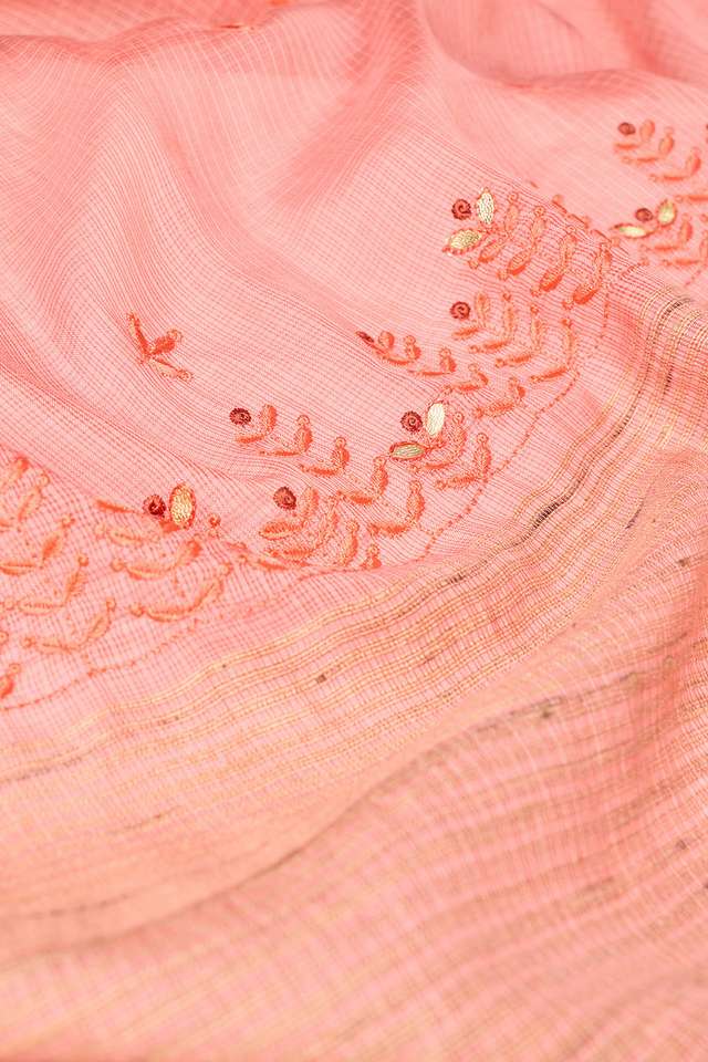 Light Orange Silk Viscose Embroidered Saree thumbnail image number null