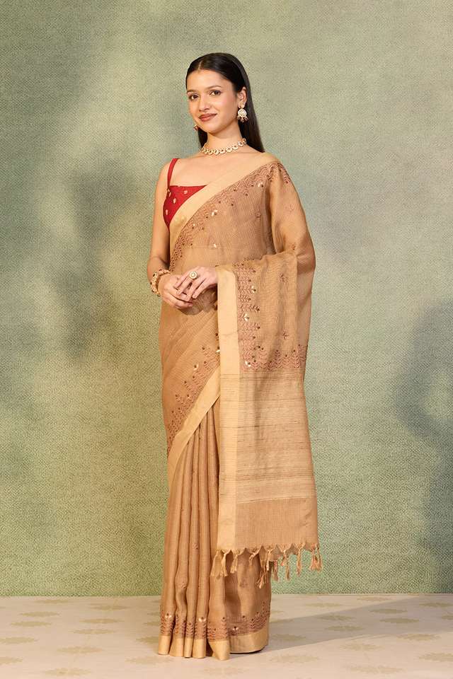 Brown Embroidered Silk Viscose Saree thumbnail image number null