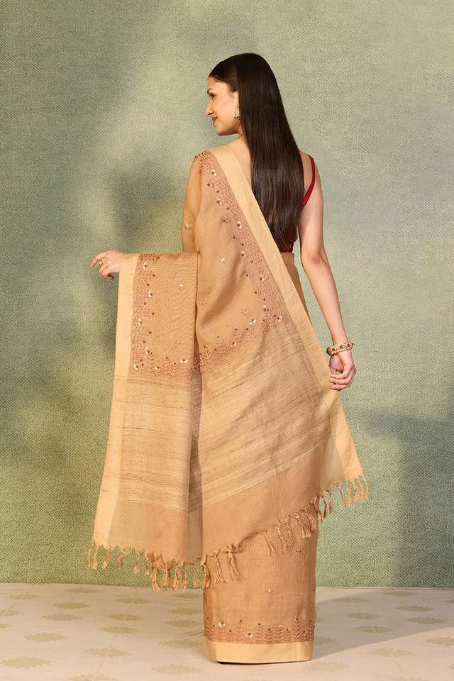 Brown Embroidered Silk Viscose Saree thumbnail image number null