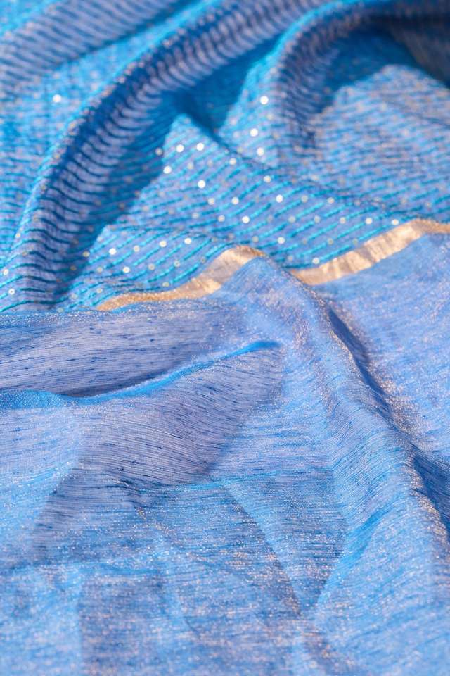 Blue  Sequin Tissue Lyocell Linen Saree thumbnail image number null