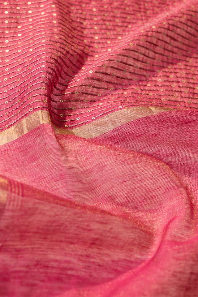 Dark Pink Tissue Lyocell Linen Embroidered Saree thumbnail image number null