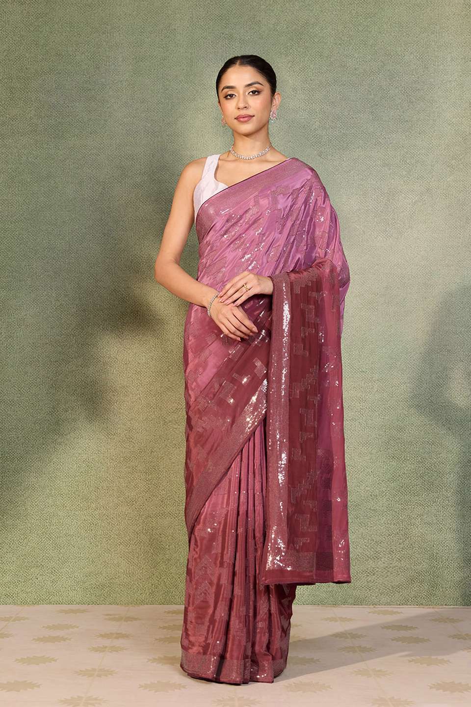 Purple Embroidered Viscose Crepe Saree