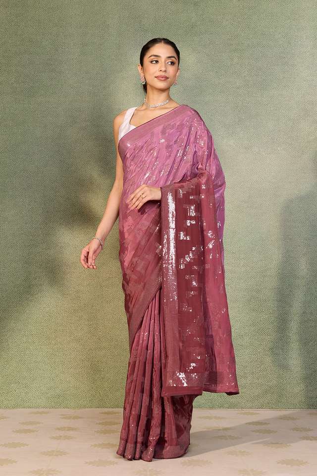 Purple Embroidered Viscose Crepe Saree thumbnail image number null
