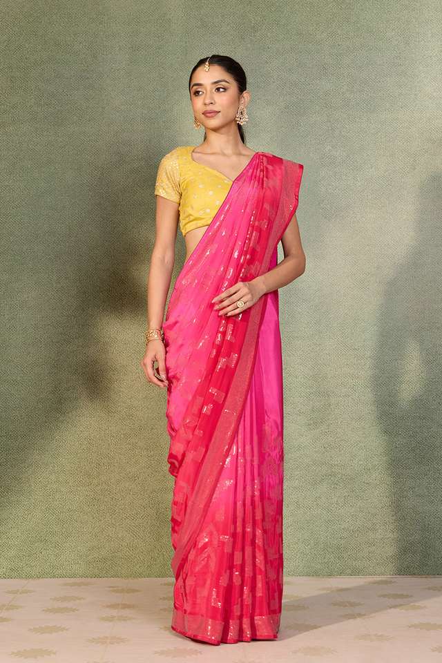 Dark Pink Embroidered Viscose Crepe Saree image number