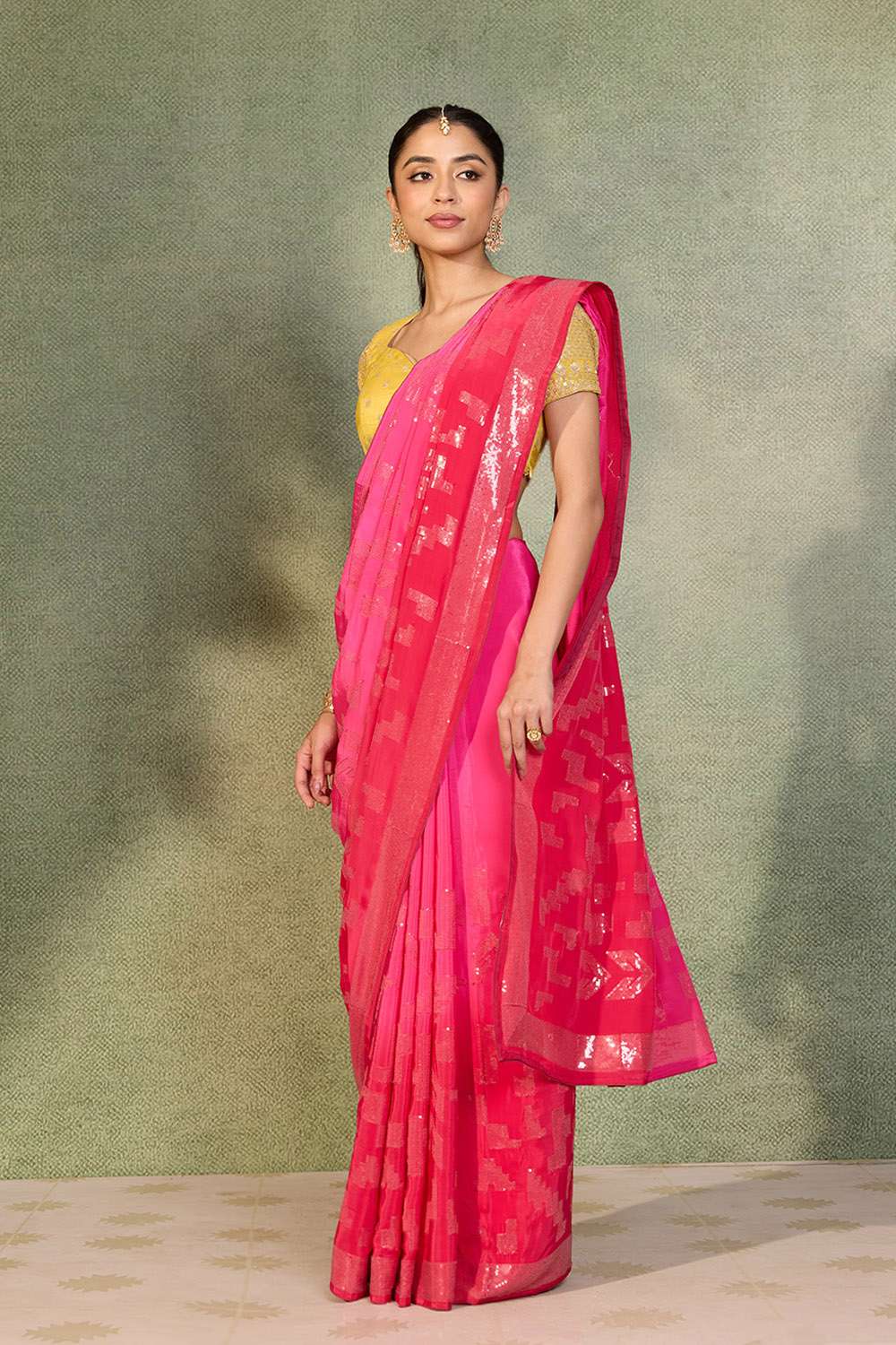 Dark Pink Embroidered Viscose Crepe Saree image number null