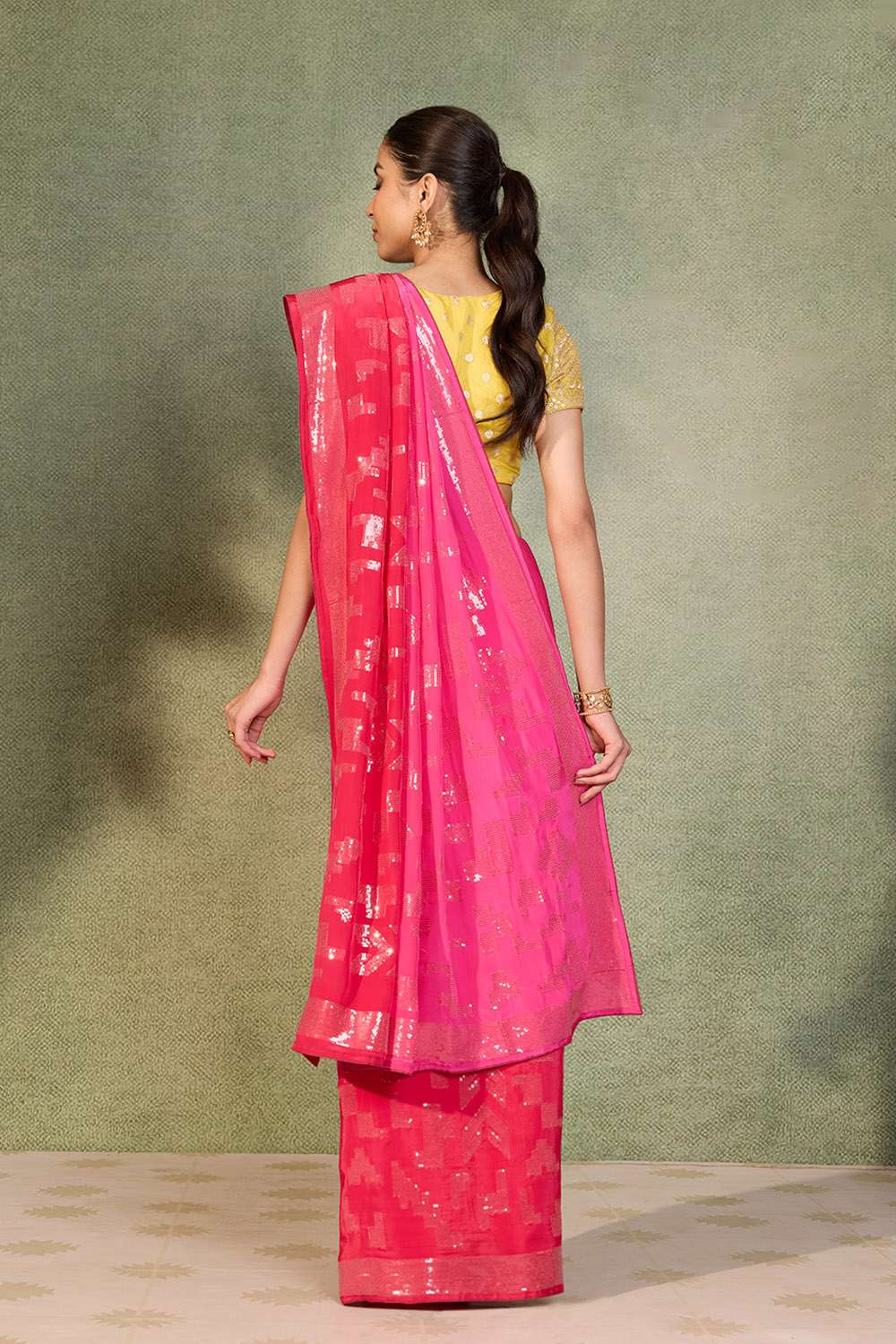 Dark Pink Embroidered Viscose Crepe Saree image number null