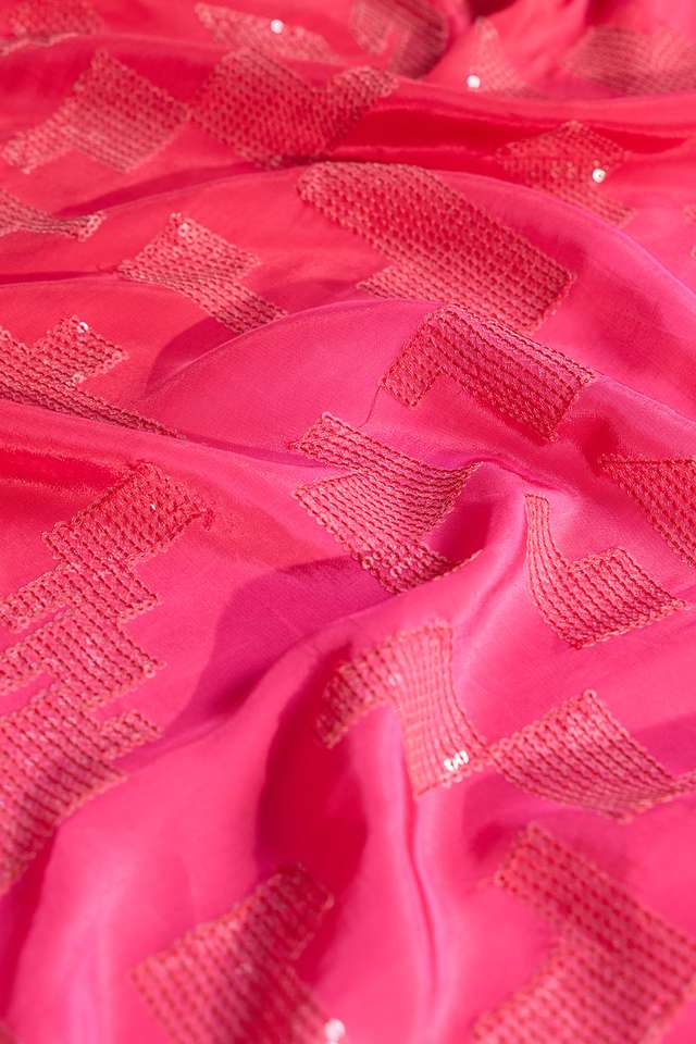 Dark Pink Embroidered Viscose Crepe Saree thumbnail image number null