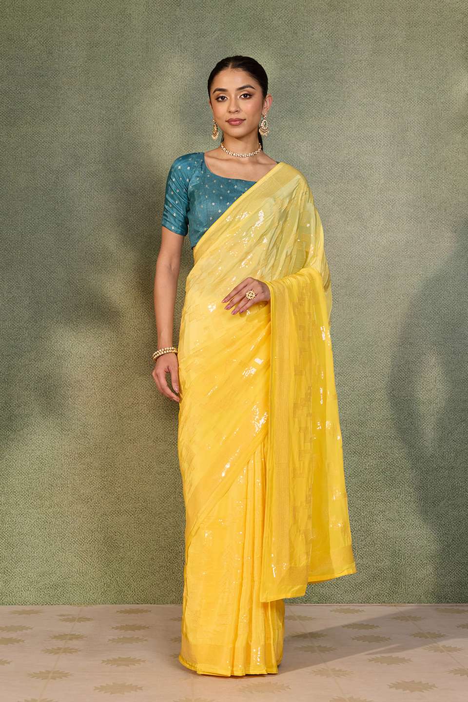 Yellow Embroidered Viscose Crepe Saree