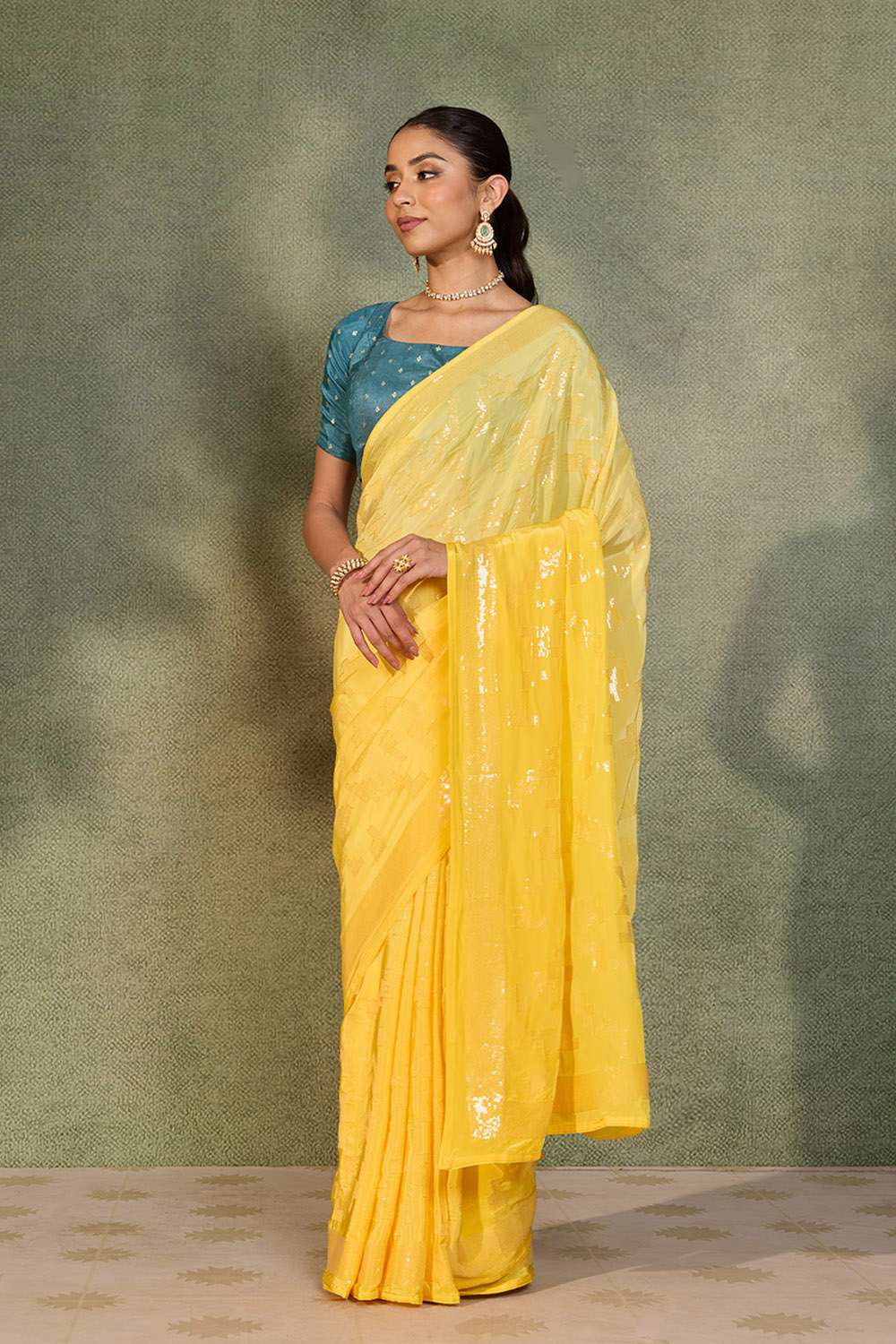 Yellow Embroidered Viscose Crepe Saree image number null