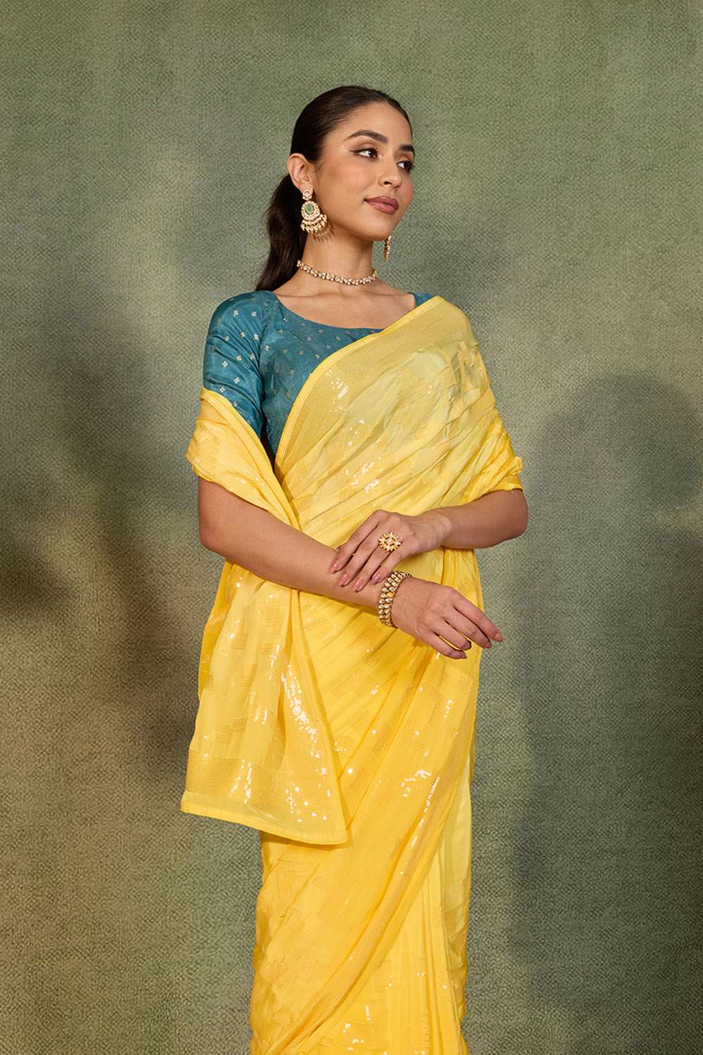 Yellow Embroidered Viscose Crepe Saree image number null