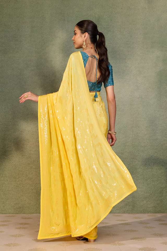 Yellow Embroidered Viscose Crepe Saree thumbnail image number null