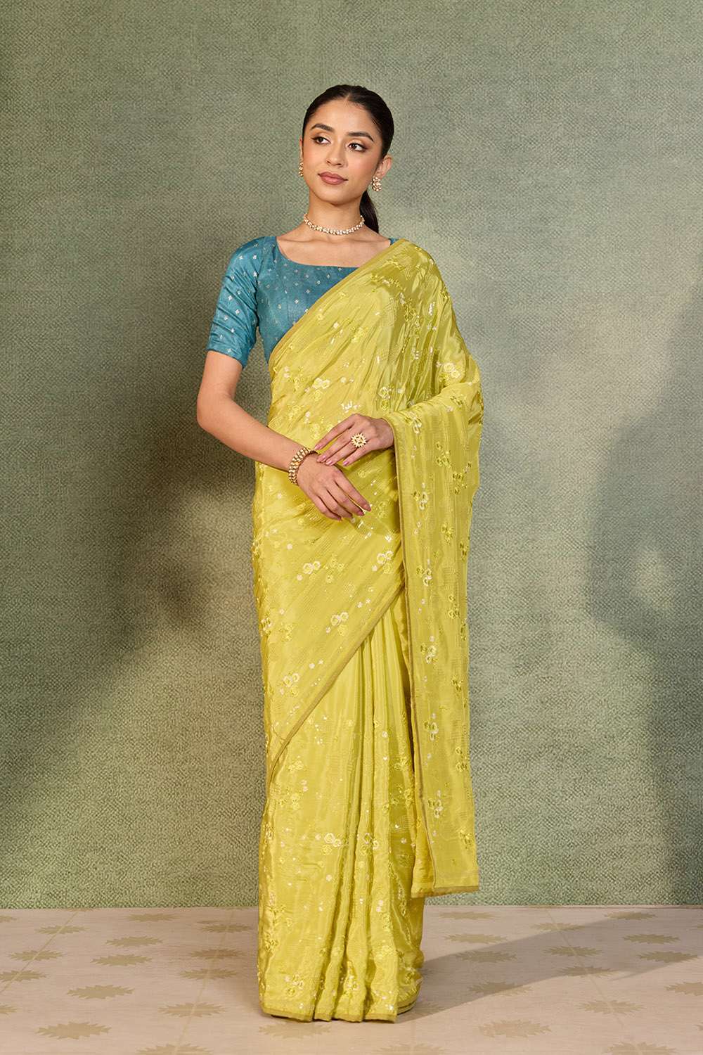Light Green Embroidered Viscose Georgette Saree image number null