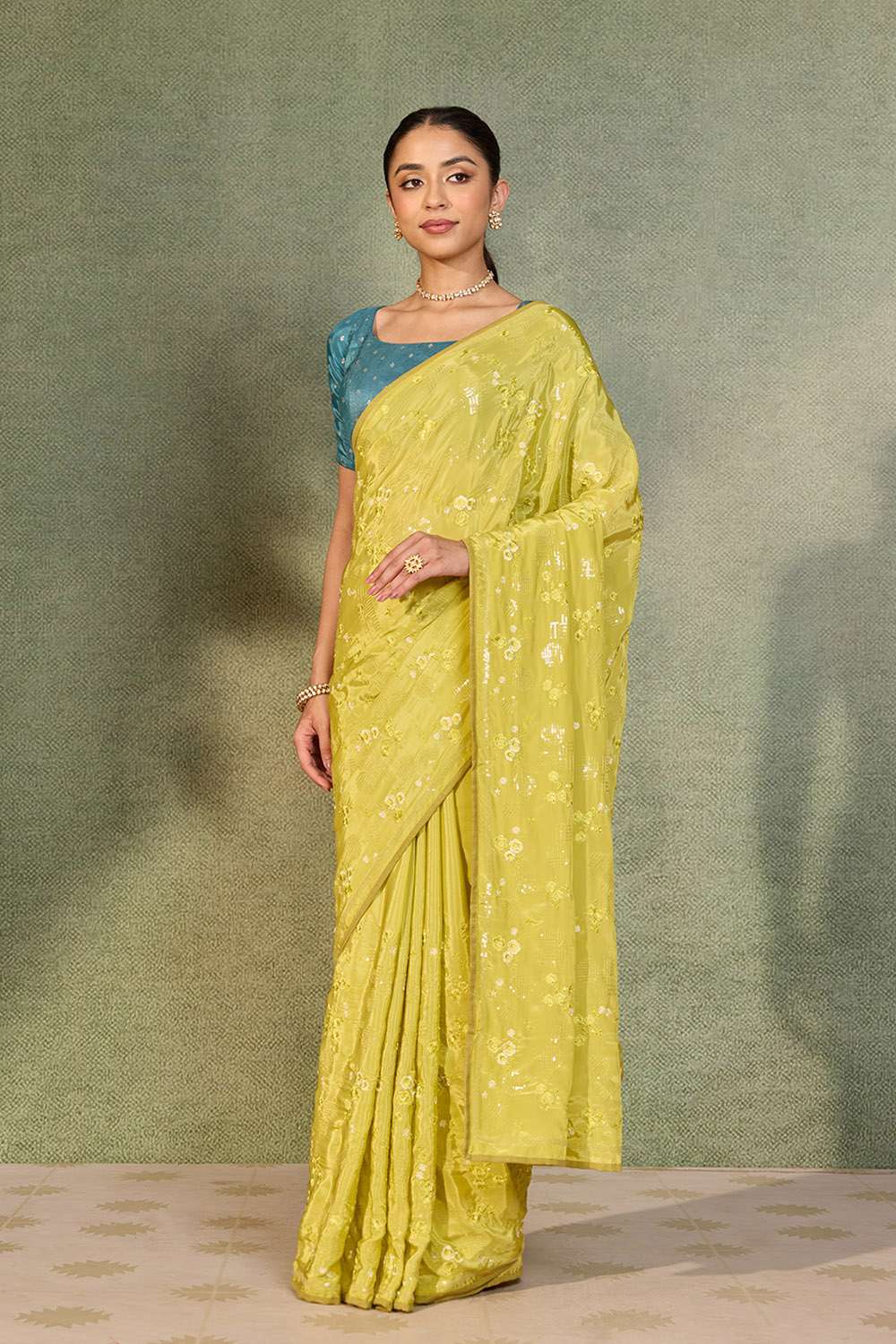 Light Green Embroidered Viscose Georgette Saree image number null