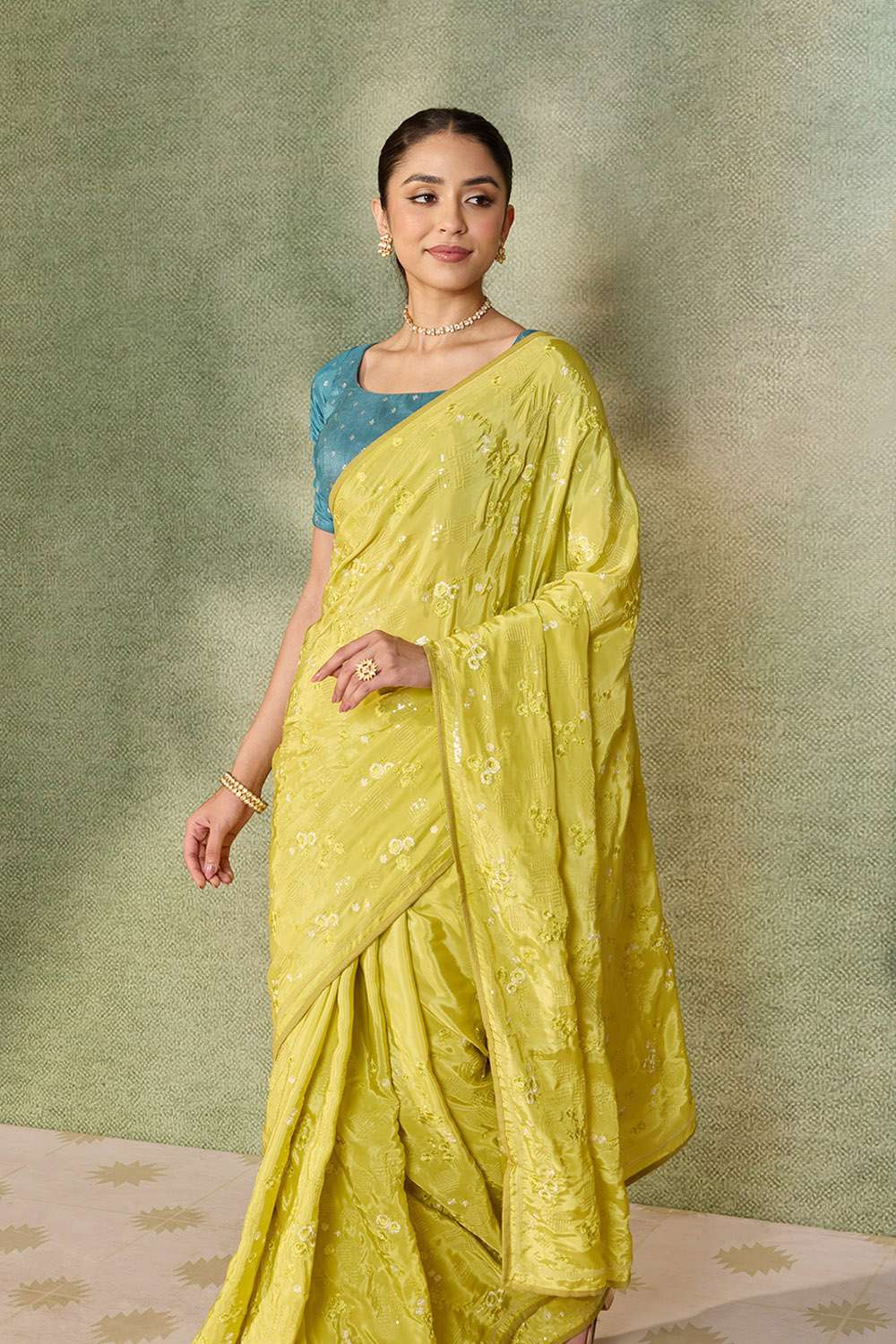 Light Green Embroidered Viscose Georgette Saree image number null
