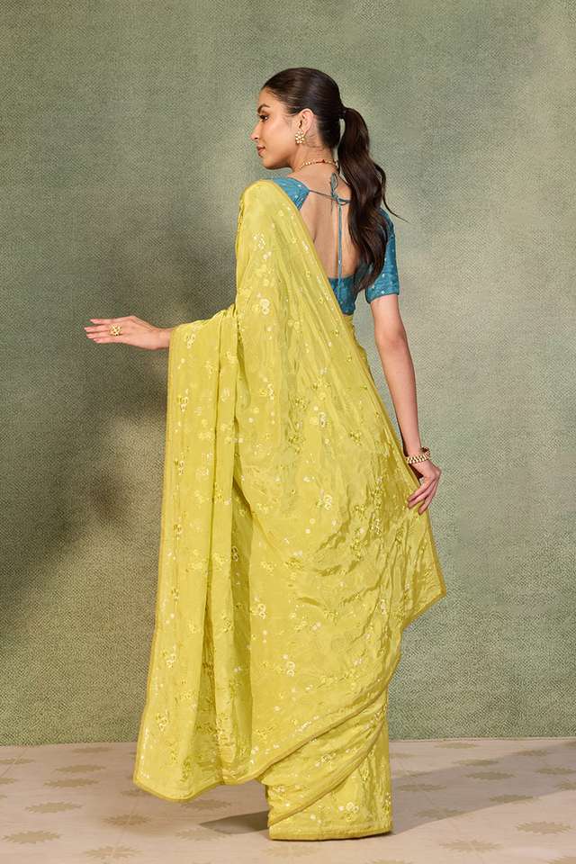 Light Green Embroidered Viscose Georgette Saree thumbnail image number null