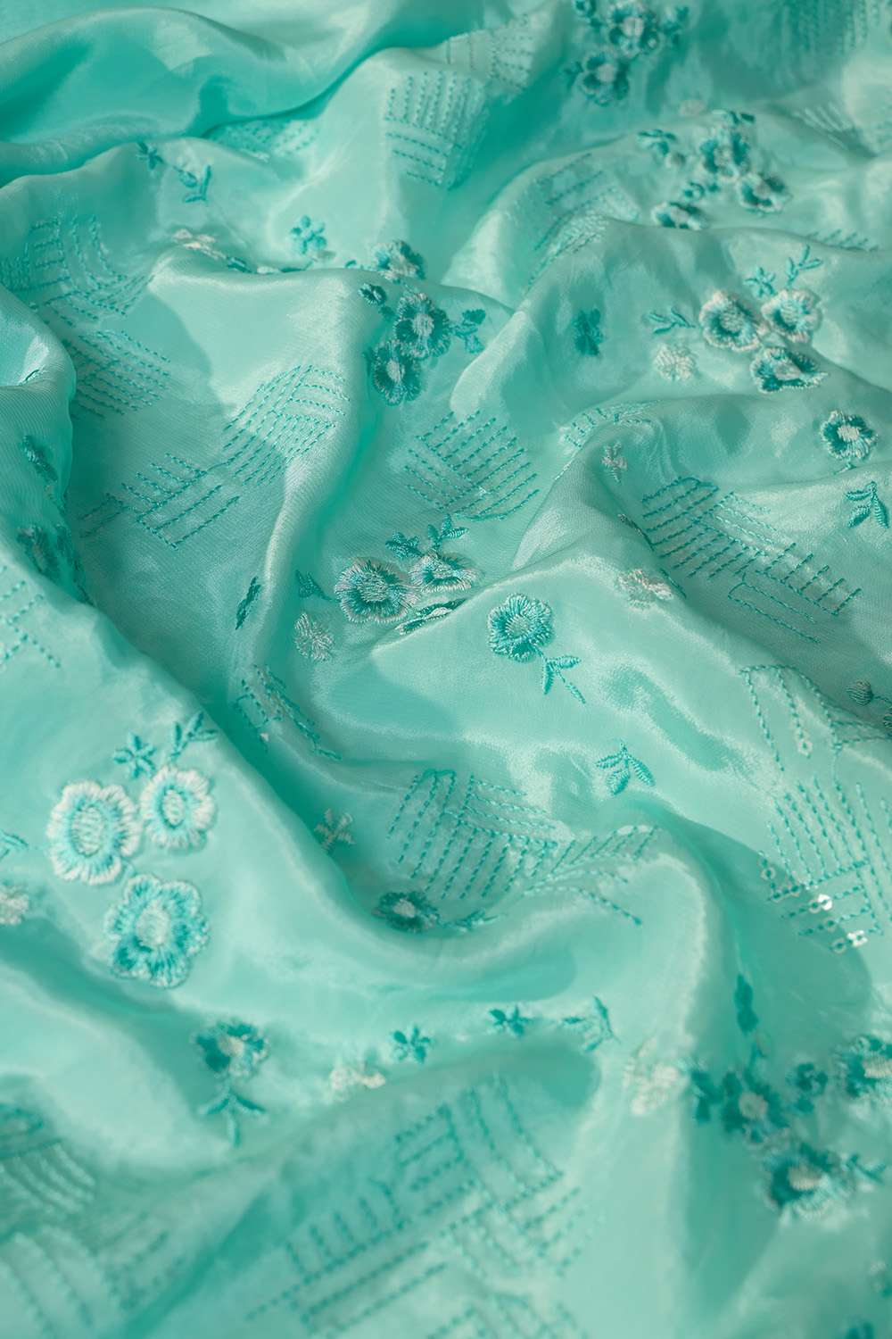 Light Blue Embroidered Viscose Crepe Saree image number null