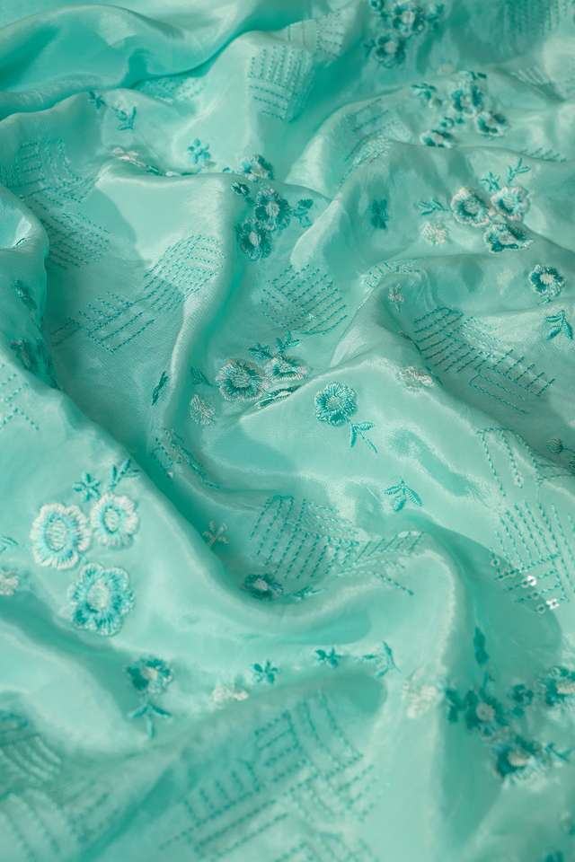 Light Blue Embroidered Viscose Crepe Saree thumbnail image number null