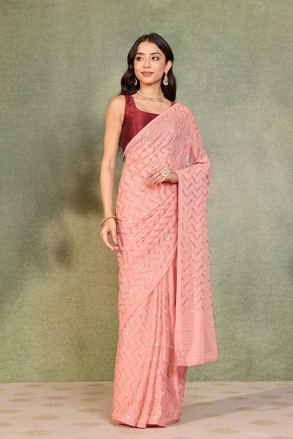 Light Pink Viscose Georgette Embroidered Saree