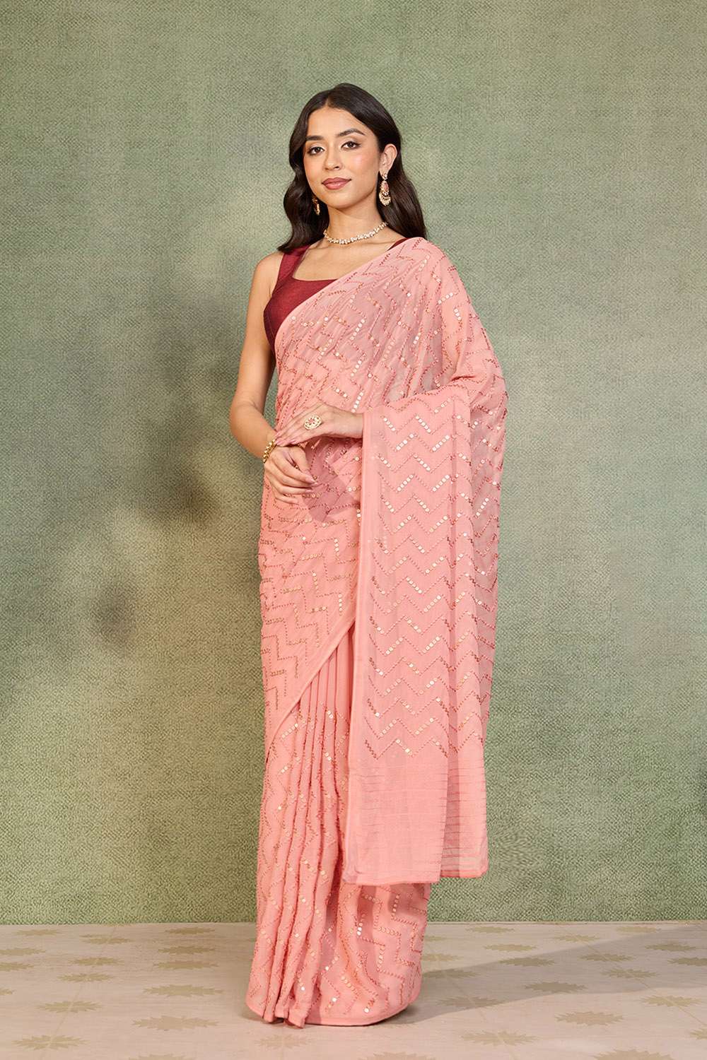 Light Pink Viscose Georgette Embroidered Saree image number null