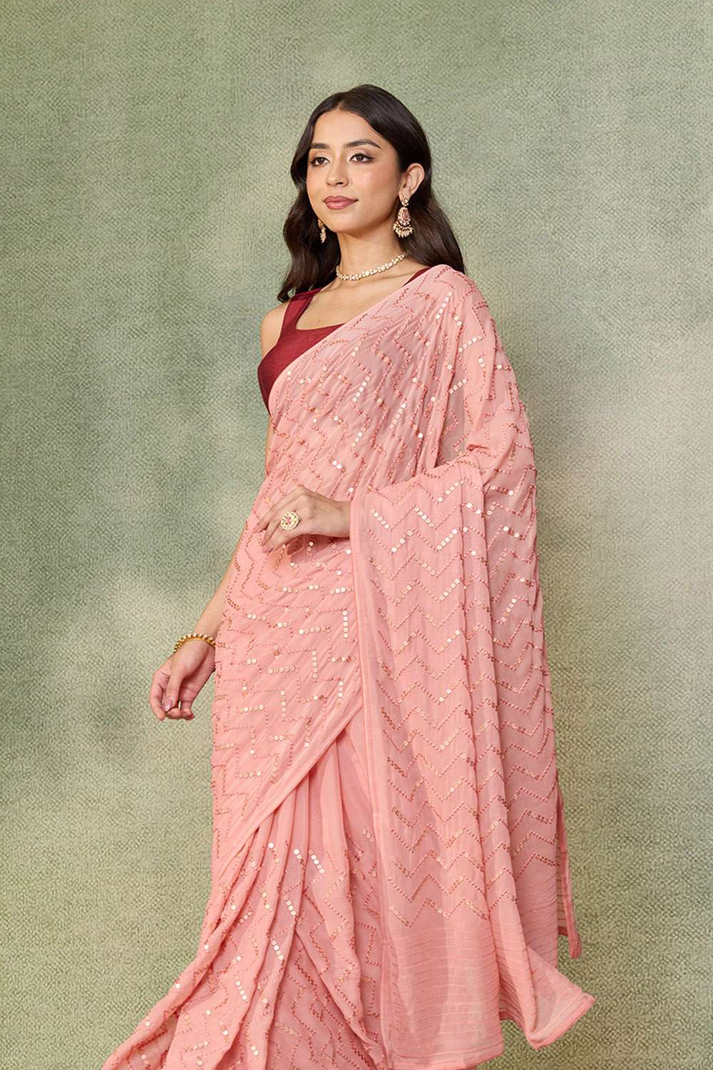 Light Pink Viscose Georgette Embroidered Saree image number null