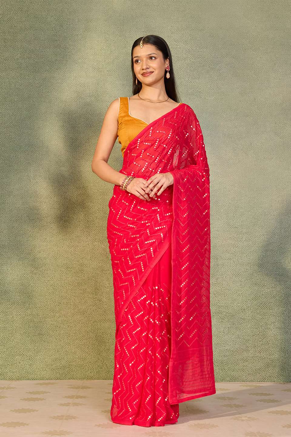 Pink Viscose Georgette Embroidered Saree