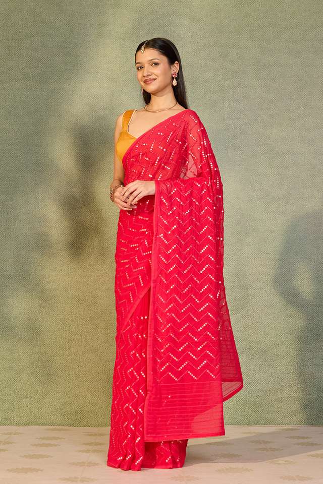 Pink Viscose Georgette Embroidered Saree thumbnail image number null