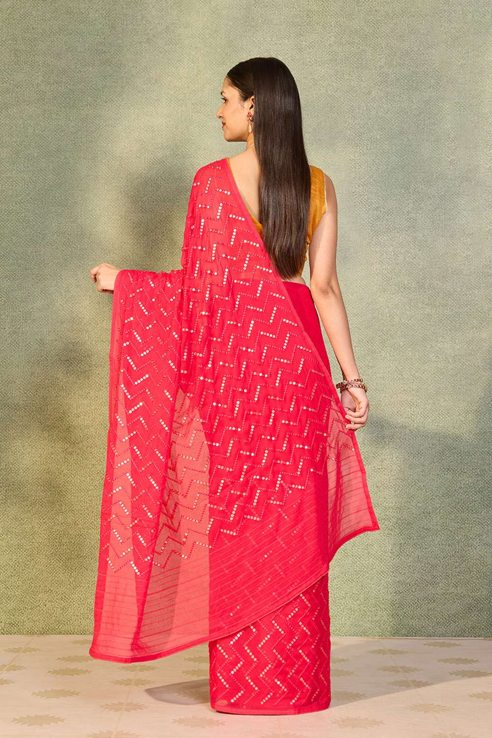Pink Viscose Georgette Embroidered Saree image number null