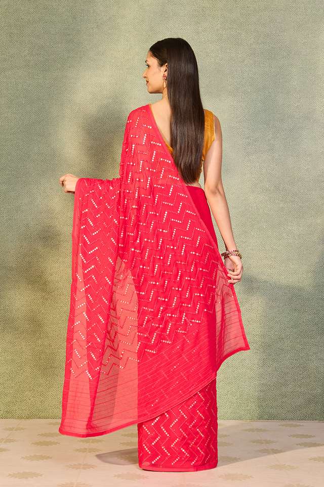 Pink Viscose Georgette Embroidered Saree thumbnail image number null