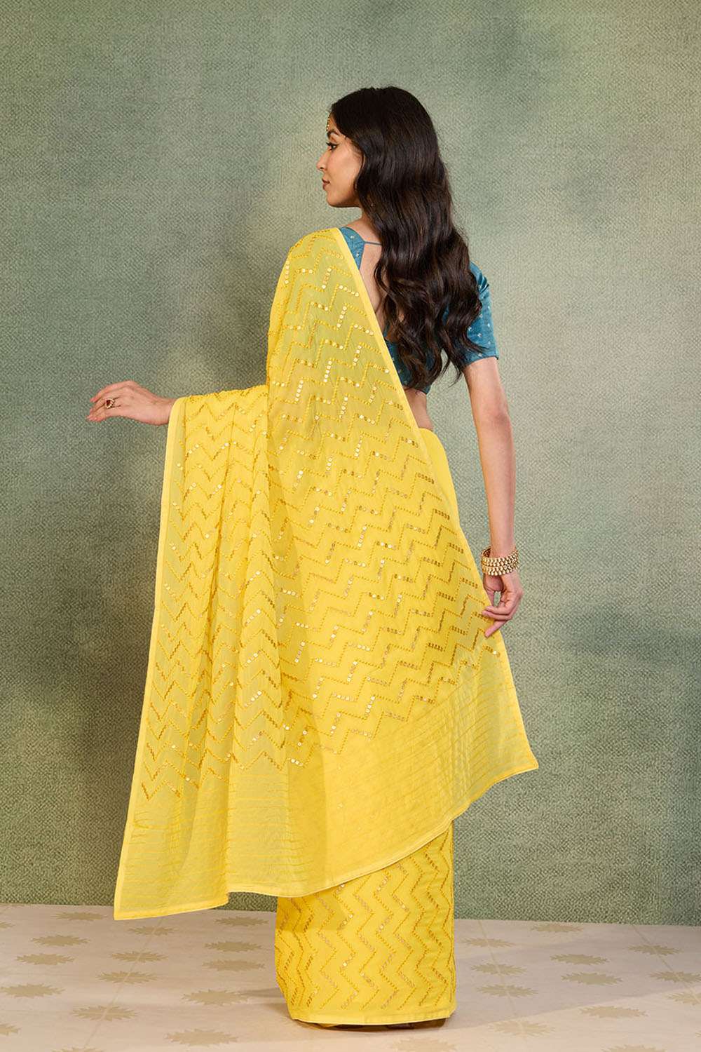 Yellow Viscose Georgette Embroidered Saree image number null