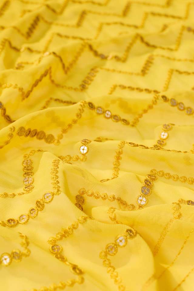 Yellow Viscose Georgette Embroidered Saree thumbnail image number null